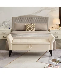 Flynama 51.5" Beige Milk Velvet Curved Arm Storage Bench