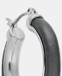 Anne Klein Medium Leather Inlay Hoop Earrings, 1.15"