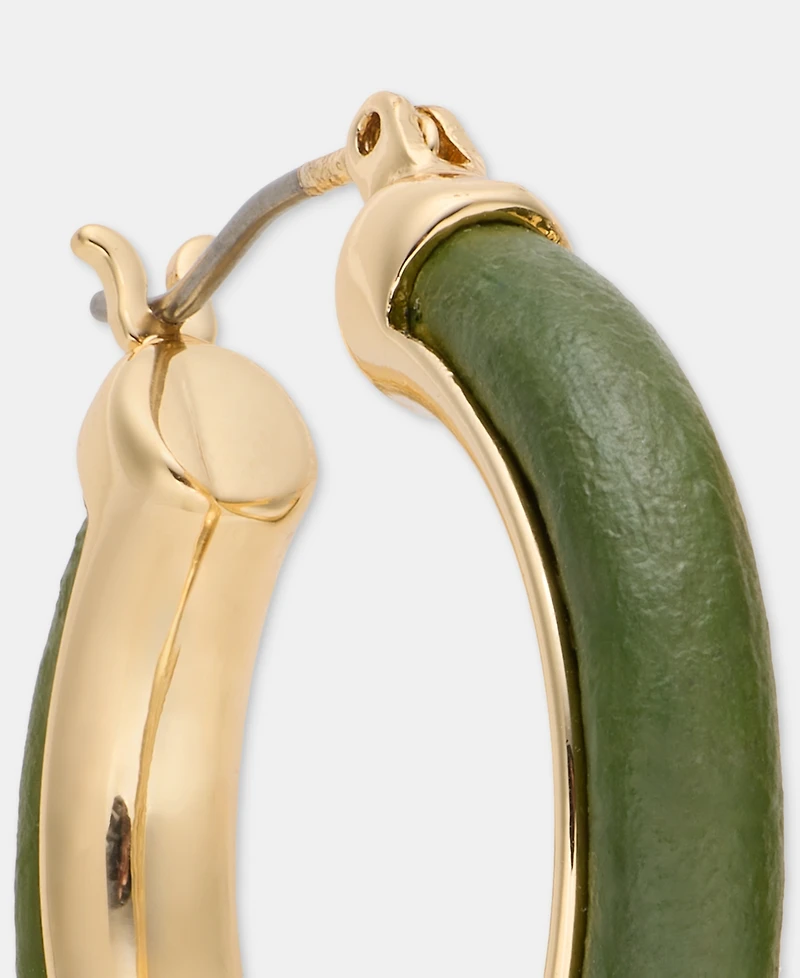 Anne Klein Medium Leather Inlay Hoop Earrings, 1.15"