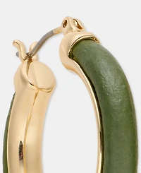 Anne Klein Medium Leather Inlay Hoop Earrings, 1.15"