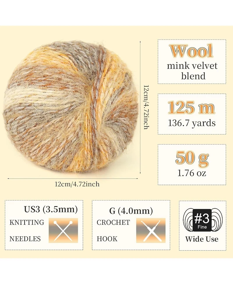 Aeelike 6-Piece Gradient Yarn Set for Crocheting, 50g Each, Soft Ombre Yarn Skeins for Diy Blankets Scarves Hats