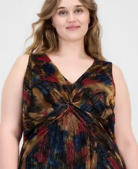 Connected Plus Metallic-Print Twist-Front Sleeveless Dress