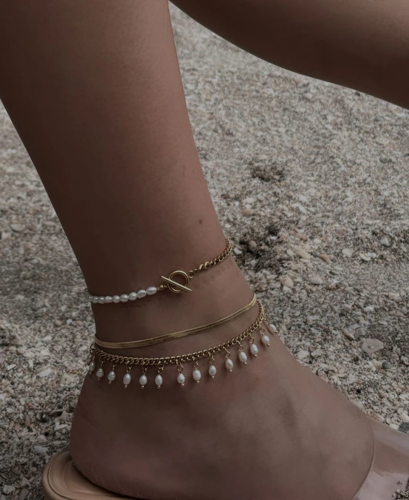 St. Moran Tarnish-Resistant Gold 3mm Herringbone Chain Edie Anklet