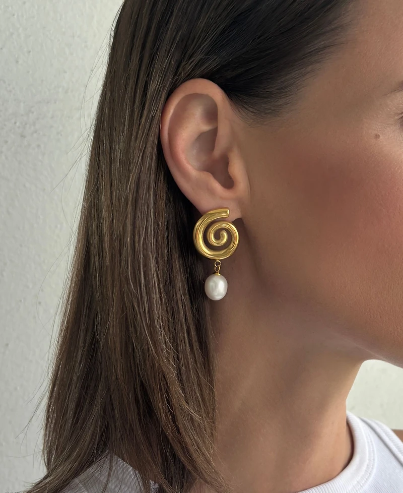 St. Moran Tarnish-Resistant Gold Natural Freshwater Imitation Pearl Swirl Statement Athena Earring