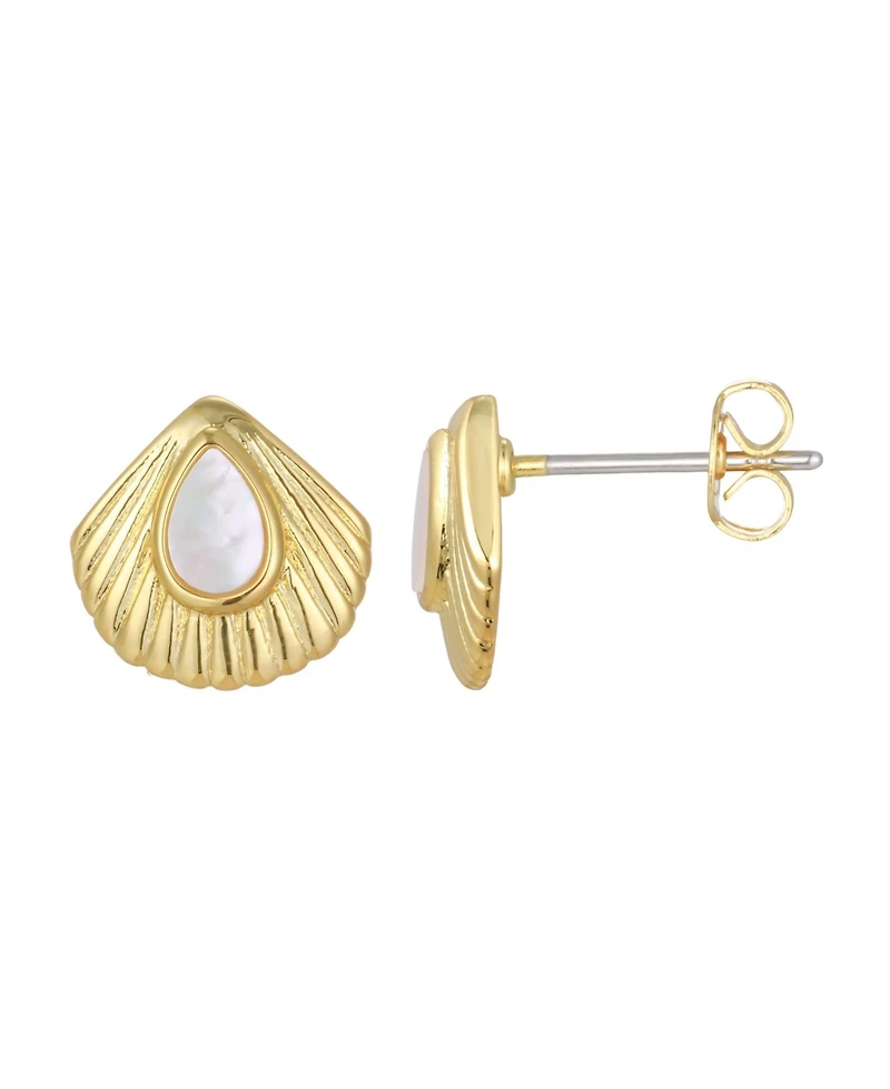 St. Moran Gold Natural Imitation Pearl Shell Palm Stud Earrings