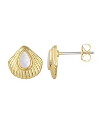 St. Moran Gold Natural Imitation Pearl Shell Palm Stud Earrings
