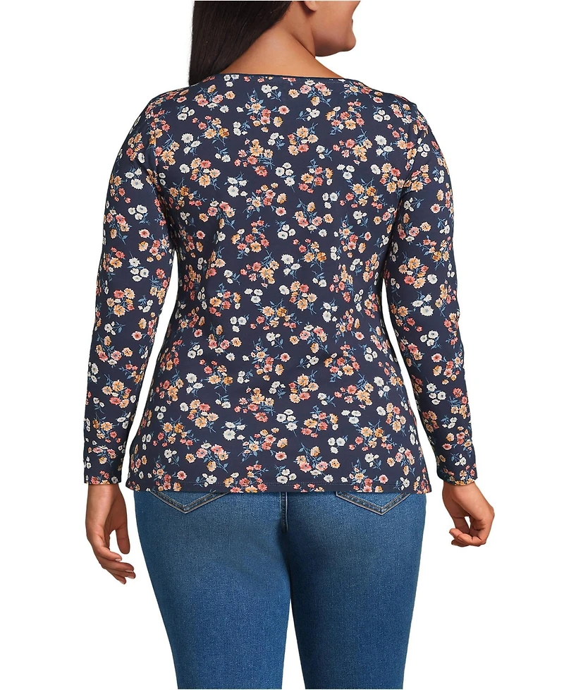 Lands' End Women's Petite Lightweight Jersey Skimming Long Sleeve Scoop Neck T-shirt