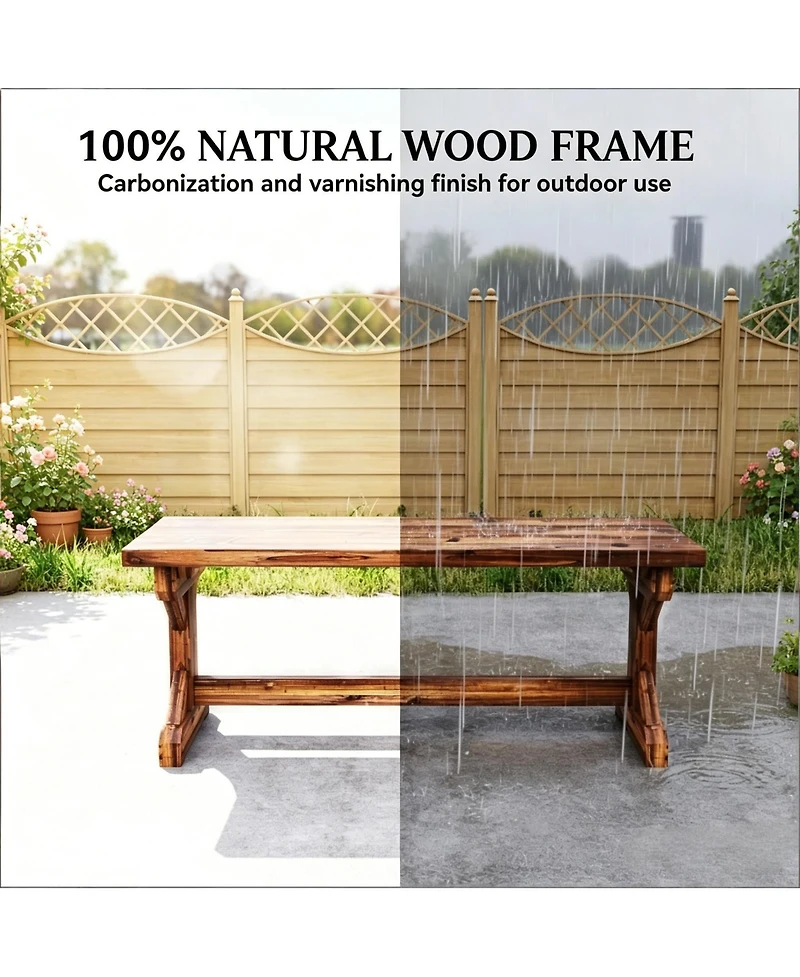 flynama Backless Outdoor Fir Wood Park Bench, 45" Wide