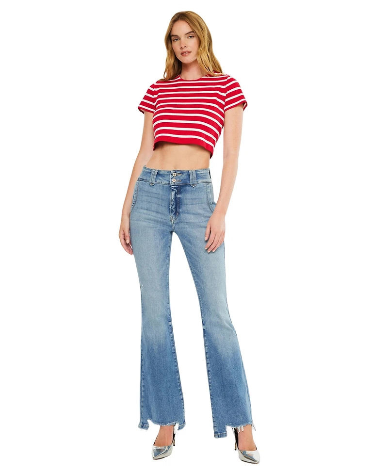 KanCan Women's Giselle High Rise Distressed Flare Jeans