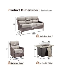 Pocassy 6-Piece Patio Set with High Back Swivel Chairs, 6 Cushions, Fire Pit Table, and Ottomans