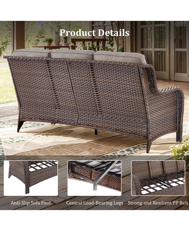 Pocassy 6-Piece Patio Set with High Back Swivel Chairs, 6 Cushions, Fire Pit Table, and Ottomans