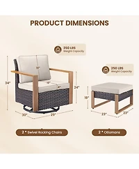 Pocassy 4 Pieces Patio Furniture Sets, Wicker Swivel Glider Chairs Set with 2 Ottoman, Outdoor for Outside Porch