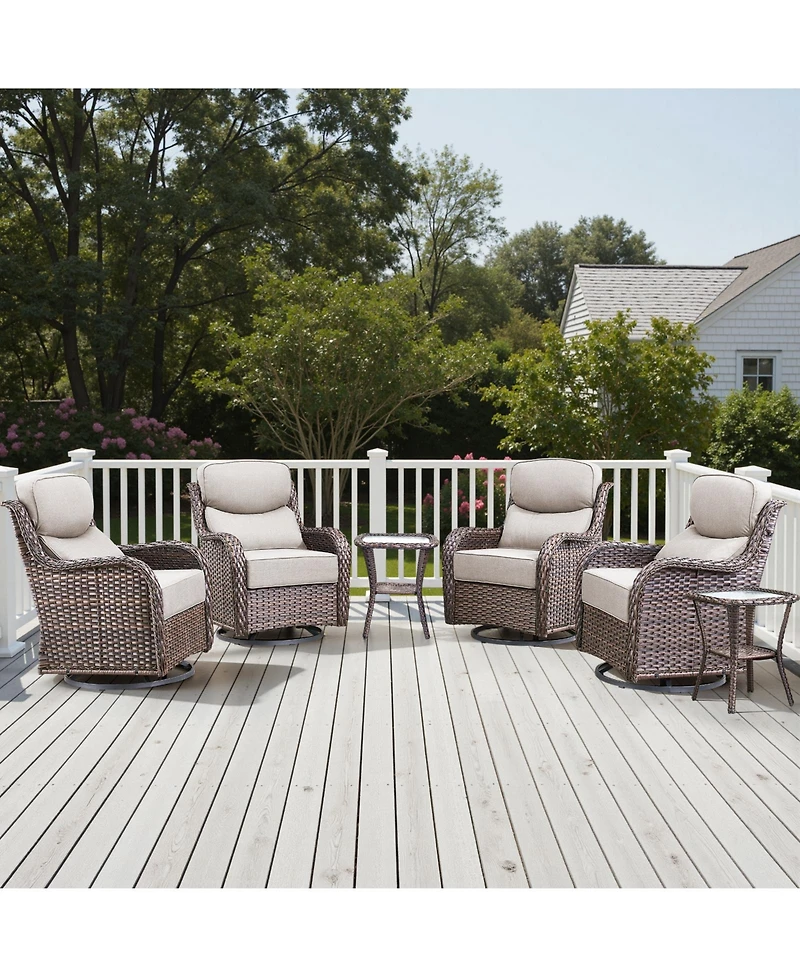 Pocassy Outdoor Swivel Rocker Chairs 6 Pieces Wicker Patio Chair with Rattan Side Table, 6" Extra Thick Cushions Furniture Set