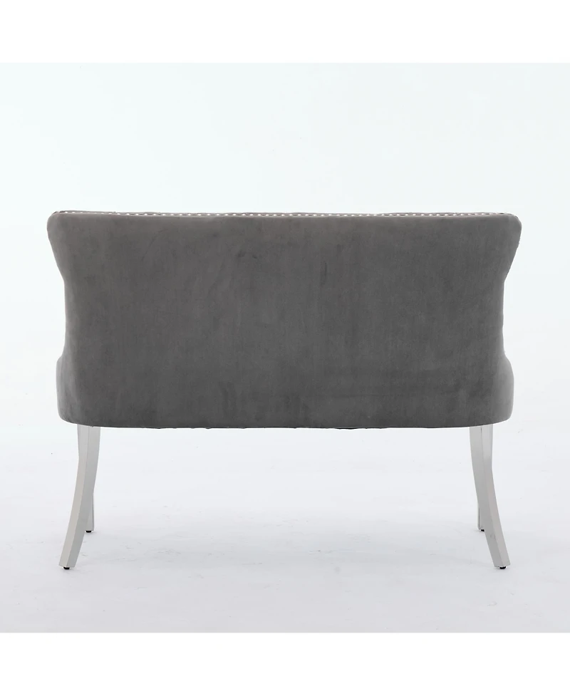Flynama Velvet Tufted Dining Bench with Silver Legs