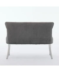 Flynama Velvet Tufted Dining Bench with Silver Legs