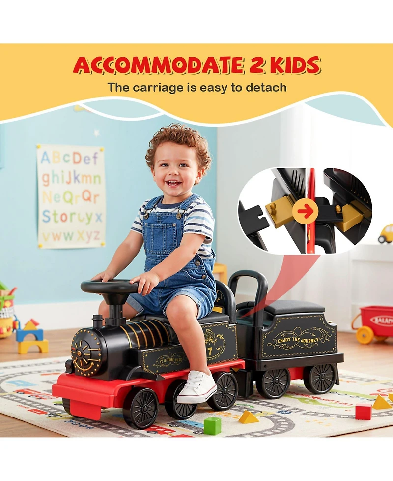Gymax Ride on Train 6V Battery Powered Toy w/ Under-Seat Storage and Carriage