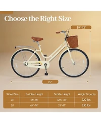 Gymax Beach Cruiser Bike w/Adjustable Seat Woven Basket and Rear Rack
