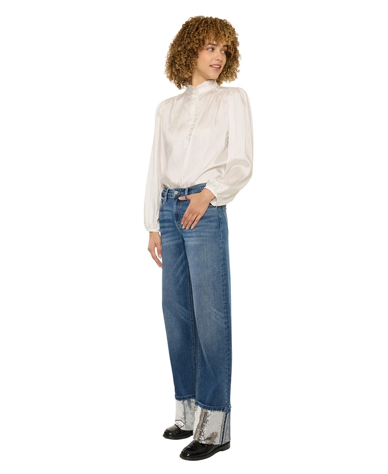 KanCan Women's Usa Juniors' Mid-Rise Wide-Leg Jeans