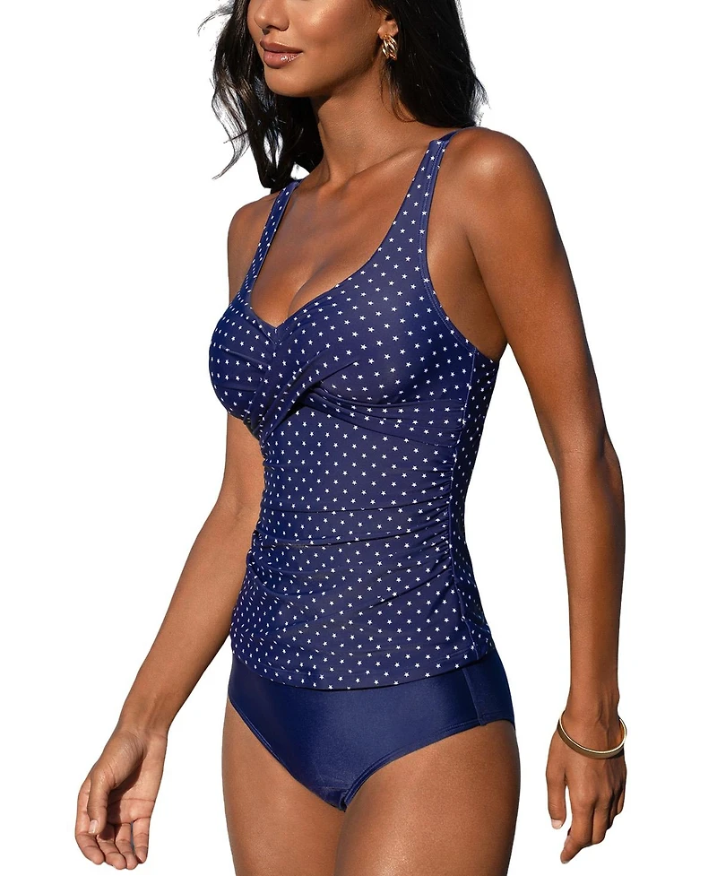 Cupshe Women's Wrapped Tankini Top & Tropical Mid-Rise Bottoms Set