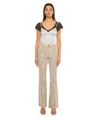 KanCan Women's Usa Juniors' High Rise Zebra Print Flare Jeans