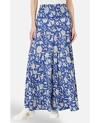 Yumi Women's Floral Cotton Tiered Maxi Skirt