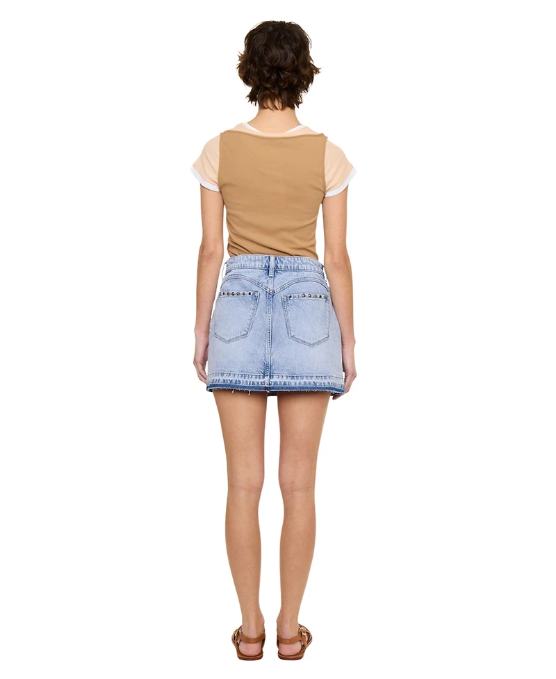 KanCan Women's Usa Mildred Mid Rise Western Studded Denim Skirt