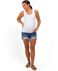 Pinkblush Maternity Navy Distressed Fringe Hem Denim Shorts