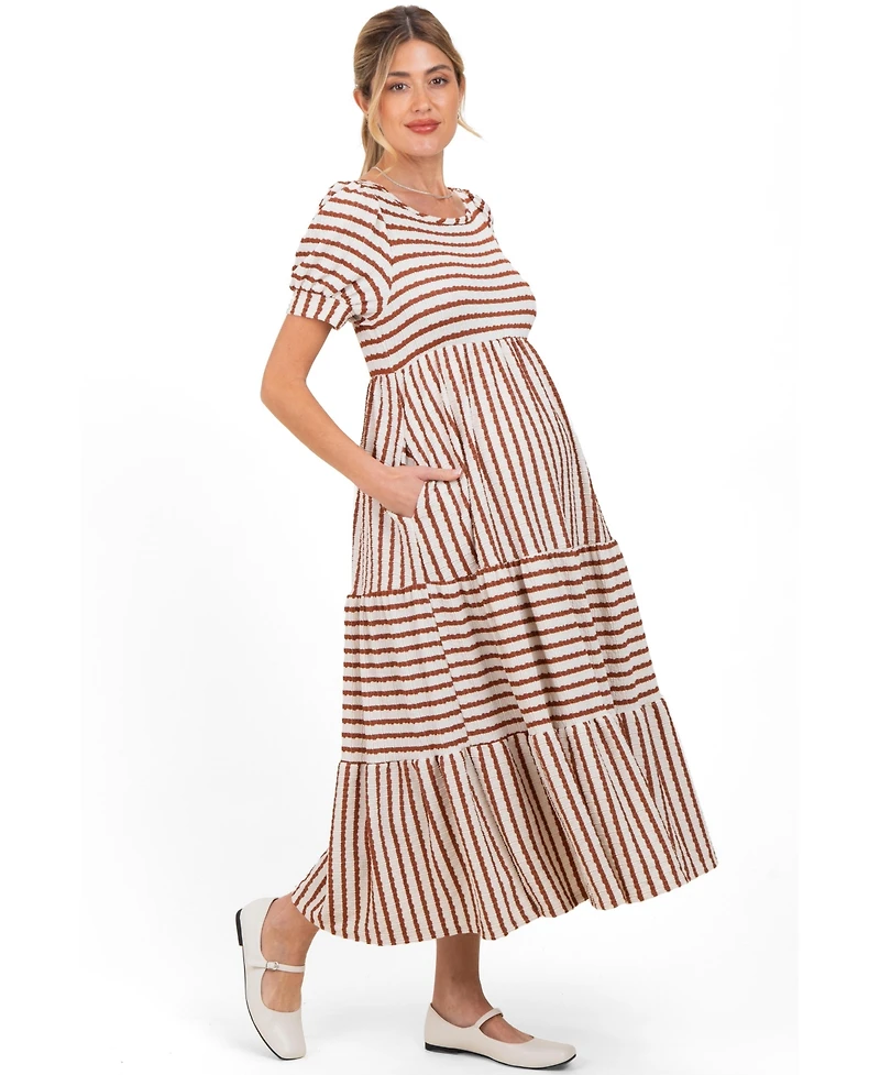 Pinkblush Maternity Striped Short Sleeve Tiered Maxi Dress