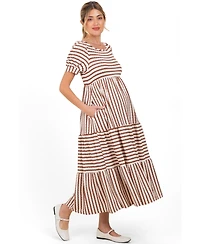 Pinkblush Maternity Striped Short Sleeve Tiered Maxi Dress