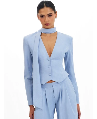 Miss Circle Women's Renley Sky Blue Pinstripe Peplum Blazer