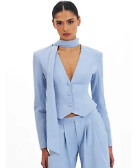 Miss Circle Women's Renley Sky Blue Pinstripe Peplum Blazer