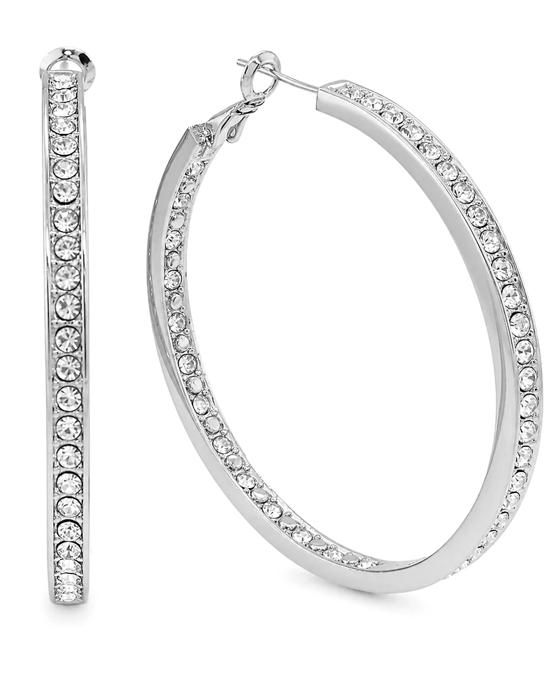 And Now This Large Crystal Inside Out Medium Hoop in Silver Plate Earrings