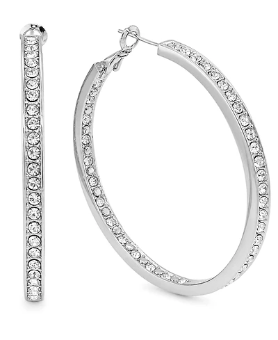 And Now This Large Crystal Inside Out Medium Hoop in Silver Plate Earrings