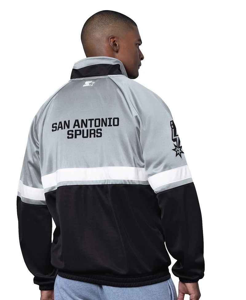 Starter Men's Black/White San Antonio Spurs The Veteran Tricot Track Raglan Full-Zip Jacket