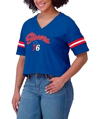 Wear by Erin Andrews Women's Royal Philadelphia 76ers Plus Color Block Boxy V-Neck T-Shirt
