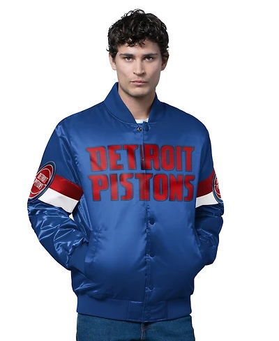 Starter Men's Blue Detroit Pistons Triple Option Varsity Full-Snap Satin Jacket