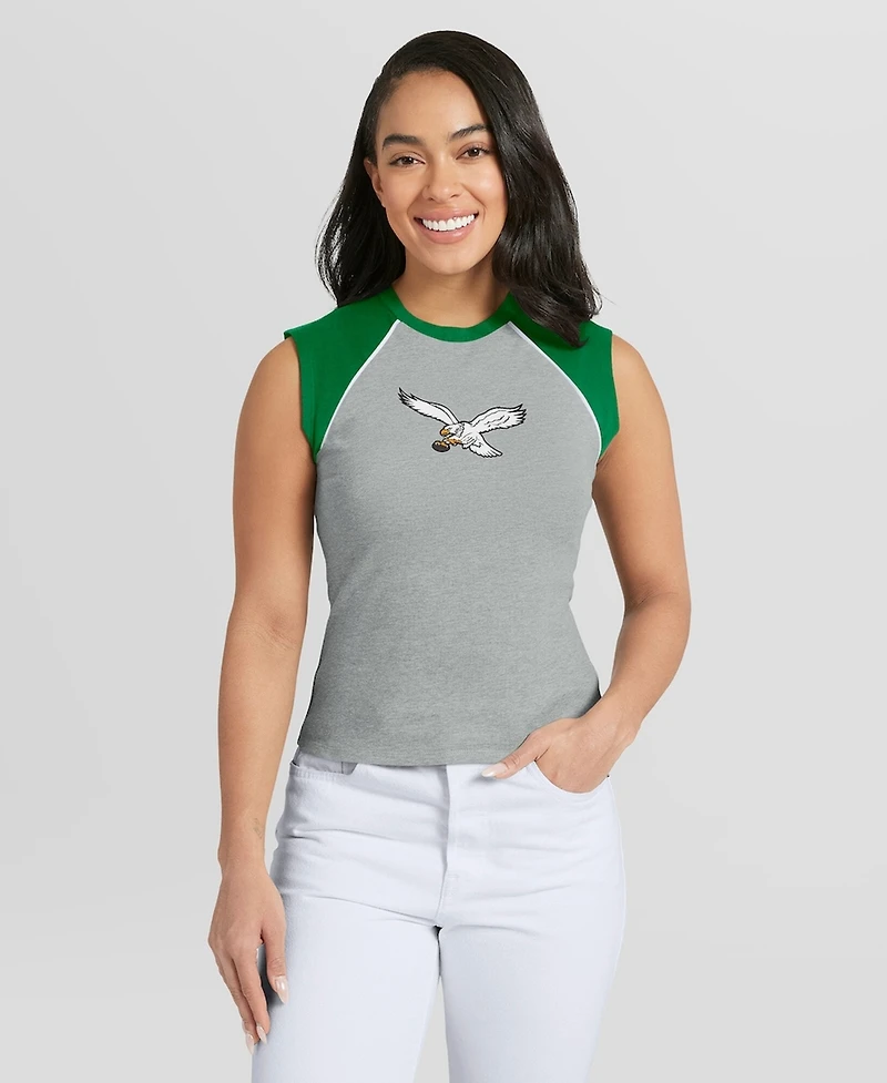 Wear by Erin Andrews Women's Gray Philadelphia Eagles Cropped Raglan Tank Top