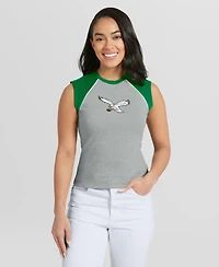 Wear by Erin Andrews Women's Gray Philadelphia Eagles Cropped Raglan Tank Top