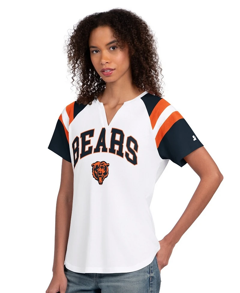 Starter Women's White Chicago Bears Game On Raglan Notch Neck T-Shirt