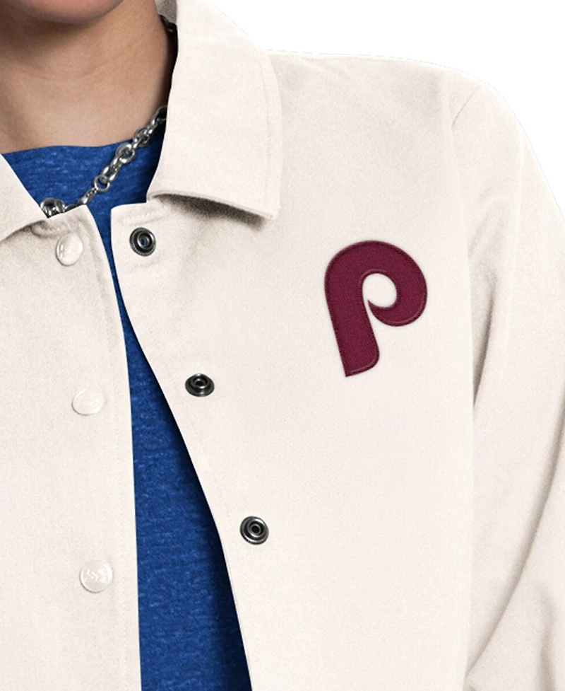 Starter Women's Cream Philadelphia Phillies Cooperstown First Down Full-Snap Coaches Jacket
