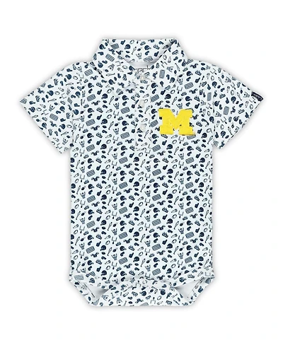 Garb Baby Boys and Girls White Michigan Wolverines Tom Allover Print Performance Polo Bodysuit