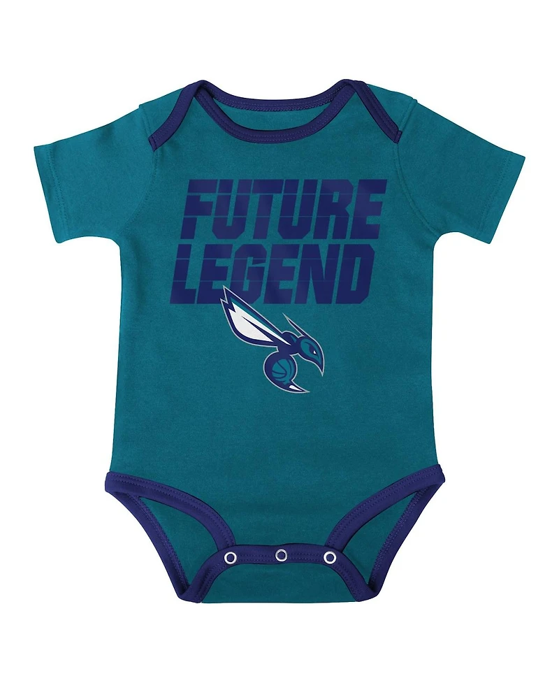 Outerstuff Baby Boys and Girls Teal/Purple/Gray Charlotte Hornets Bank Shot Bodysuit, Hoodie T-Shirt Shorts Set