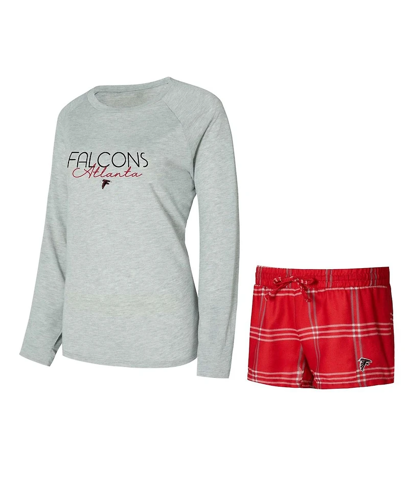 Concepts Sport Women's Red/Gray Atlanta Falcons Petition Raglan Long Sleeve Top and Shorts Set