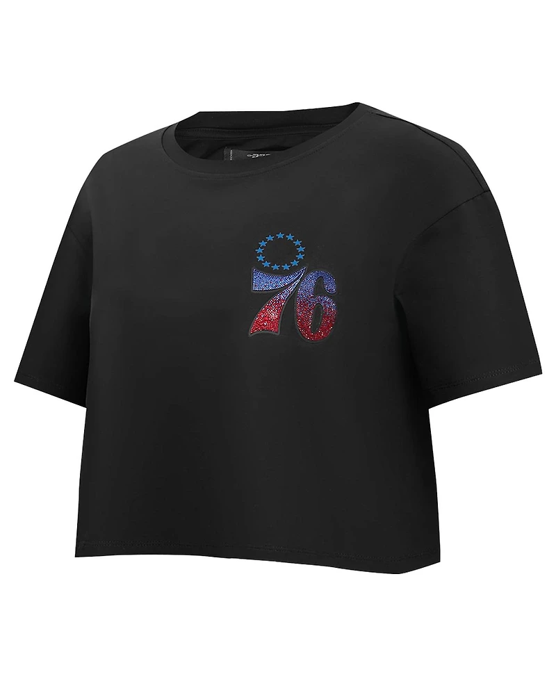 Pro Standard Women's Black Philadelphia 76ers Jewels Boxy Cropped T-Shirt