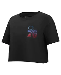 Pro Standard Women's Black Philadelphia 76ers Jewels Boxy Cropped T-Shirt