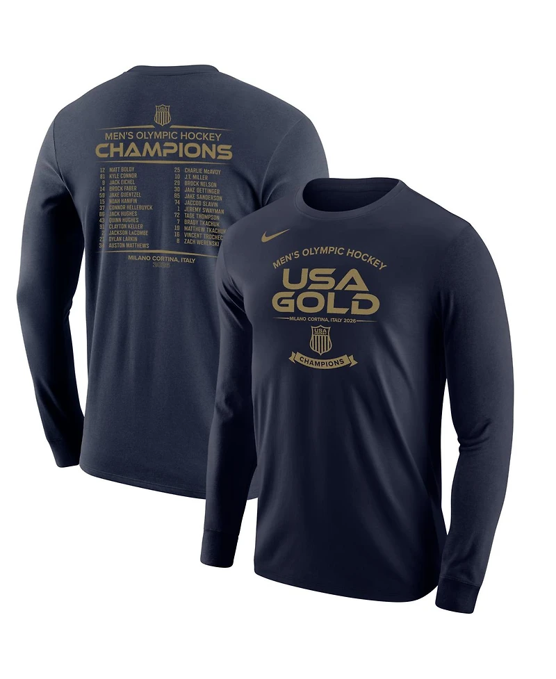 Nike Men's Navy Usa Hockey 2026 Winter Olympics Gold Medal Roster Long Sleeve T-Shirt
