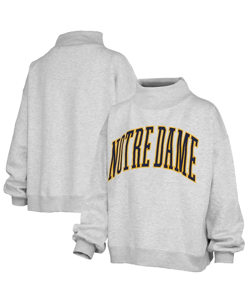 Pressbox Women's Heather Gray Notre Dame Fighting Irish Oversized Nelson Mock Neck Sweatshirt
