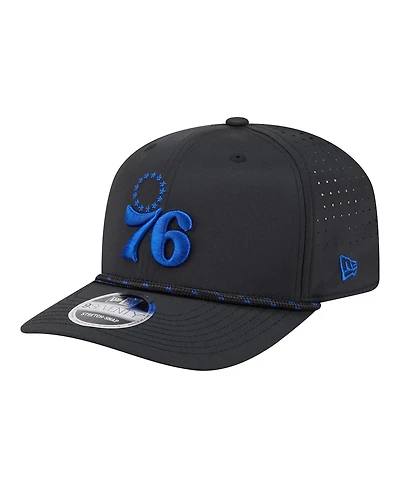New Era Men's Black Philadelphia 76ers Sport Rope Vented Stretch-Snap 9SEVENTY Hat