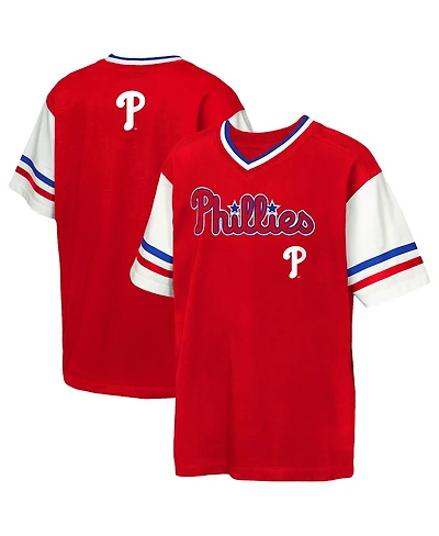Outerstuff Big Boys and Girls Red Philadelphia Phillies League Base Runner Ringer T-Shirt
