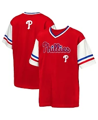 Outerstuff Big Boys and Girls Red Philadelphia Phillies League Base Runner Ringer T-Shirt
